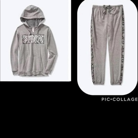 Vs pink classic jogger campus pullover notch neck snake print - Picture 2 of 11